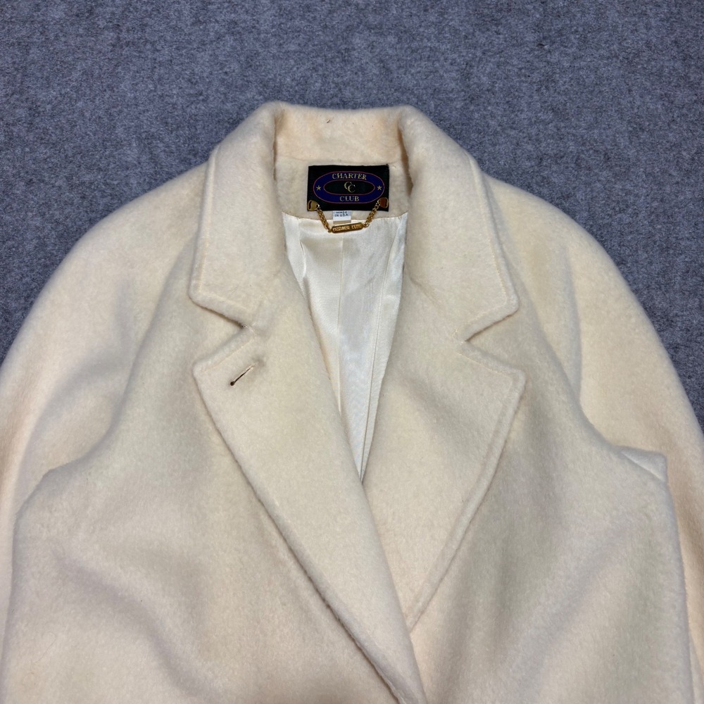 Vintage Charter Club Pure Wool Long Coat Cream Ivory ILGWU Made in USA X-Large